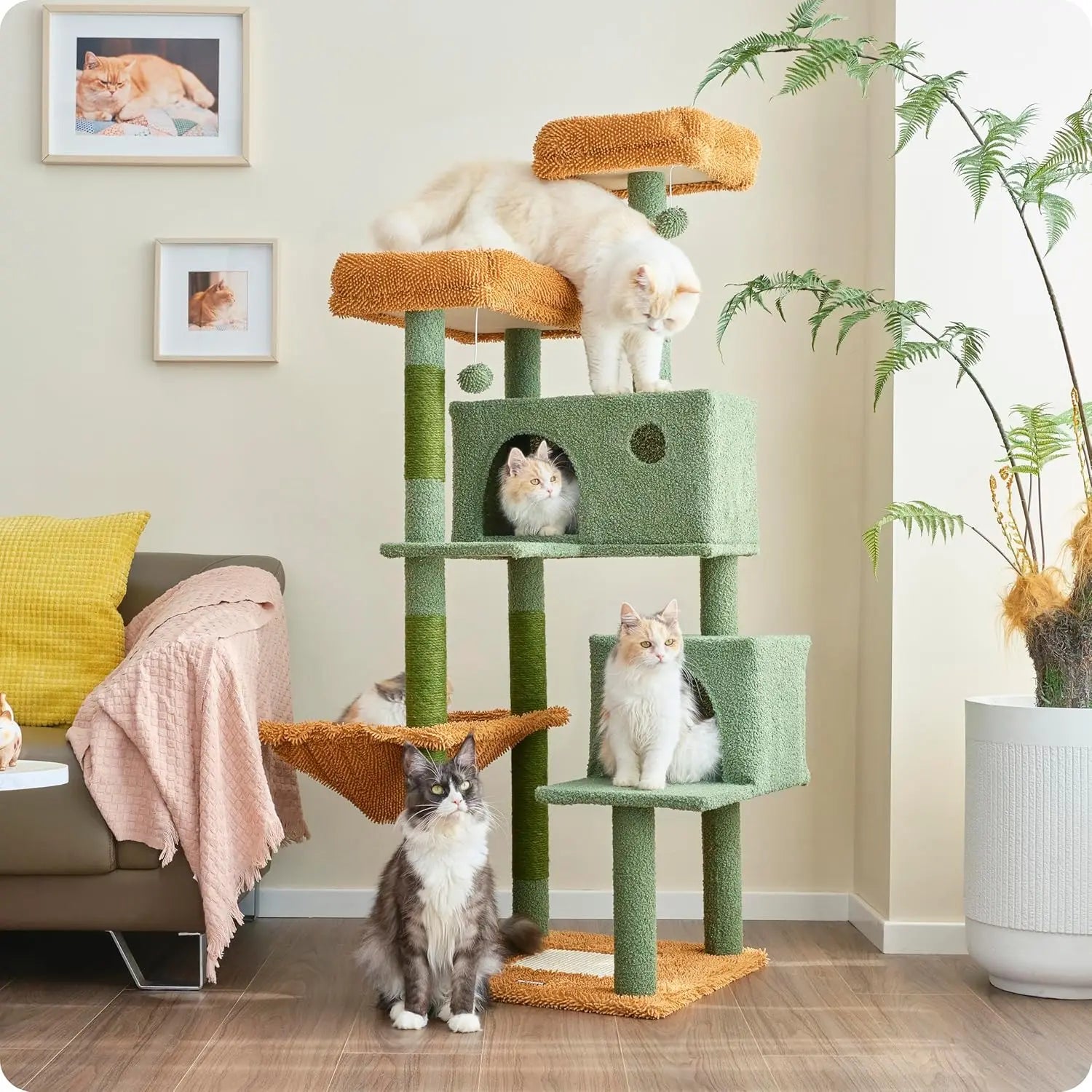 Cat Tree,73.6 inch Tall Cat Climbing Tower for Large Cat Indoor with 2 Large Condos,2 Widened Perches, Sisal Covered Scratching
