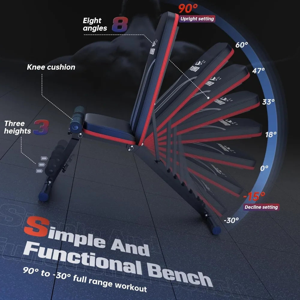 Adjustable weight bench workout for home gym, 15 degree sit-ups, sturdy folding weight bench workout for years