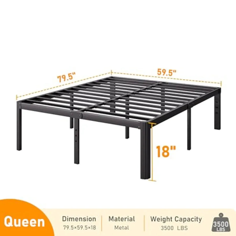 Queen Bed Frame 18 Inch High Metal Platform Bed with Round Corner Leg No Box Spring Needed Heavy Duty Noise-Free Bed Base Easy