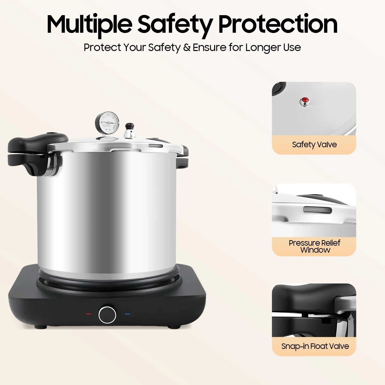 23 Quart Pressure Cooker,  Aluminium Pressure Cooker,  22 L Cooking Pot with Digital Pressure Gauge for All Hobs