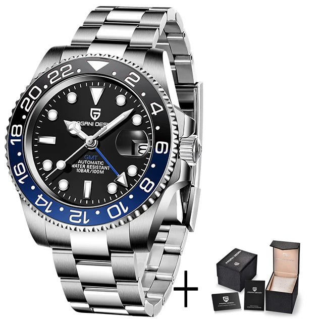 New PAGANI DESIGN GMT Automatic Men Watch 40mm Multi-time Zone Mechanical Watches Stainless Steel Waterproof Clock PD-1662
