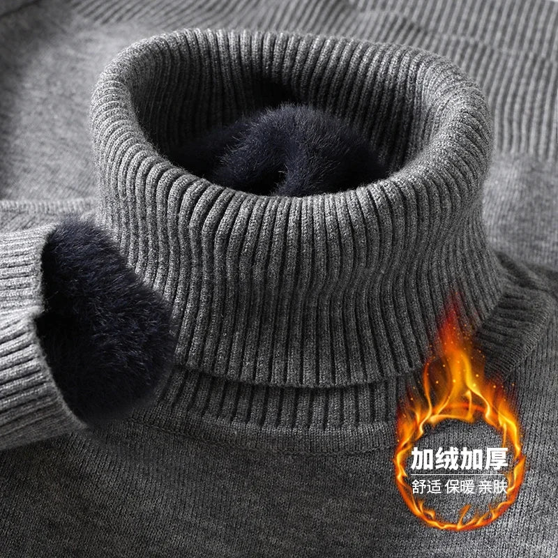 Sweatwear Mens Anti-pilling High Quality Knitted Turtleneck Sweater Slim Fit Long Sleeve Pullover Solid Color Trend Men Clothing