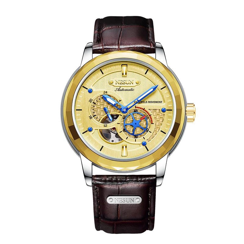 NESUN automatic mechanical watch, stainless steel case luminous classic men's wristwatch, large dial mechanical watch