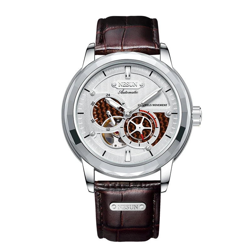 NESUN automatic mechanical watch, stainless steel case luminous classic men's wristwatch, large dial mechanical watch