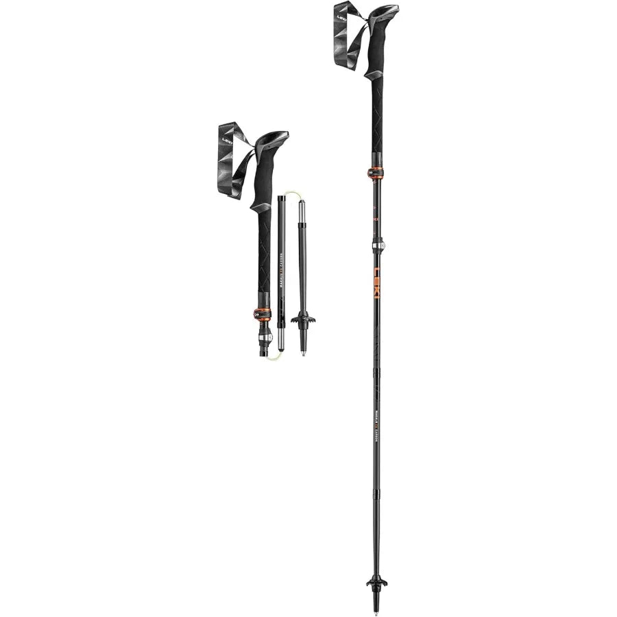 LEKI Makalu FX Carbon Trekking Poles - Foldable Collapsible Lightweight Walking Poles for Hiking in Black with Carbon Fiber Con