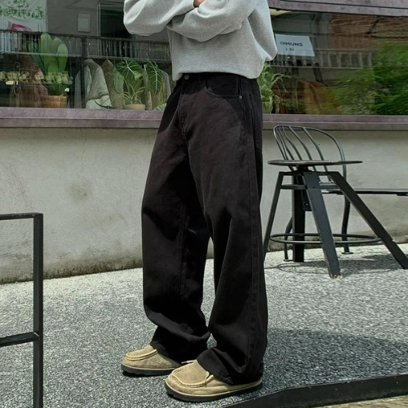 2025 New Autumn Causal Streetwear Y2K Jeans Men's Korean Style Fashion Loose Straight Wide Leg Pant Men's Versatile Draped Jeans