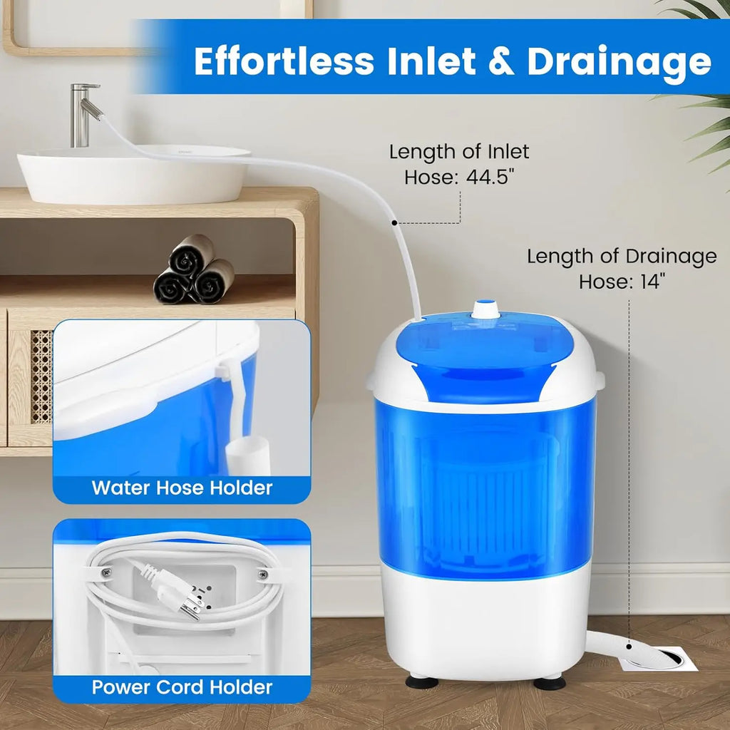 Portable Mini Washing Machine with Spin Dryer, Washing Capacity 5.5lbs, Electric Compact Machines Durable Design Energy