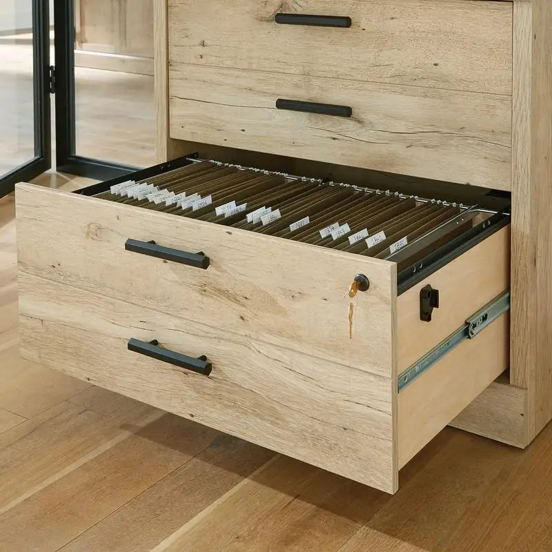 Lateral File Cabinet, Brown Finish, Modern Office Storage Solution, Durable Design, Spacious Drawers for Organizing Documents