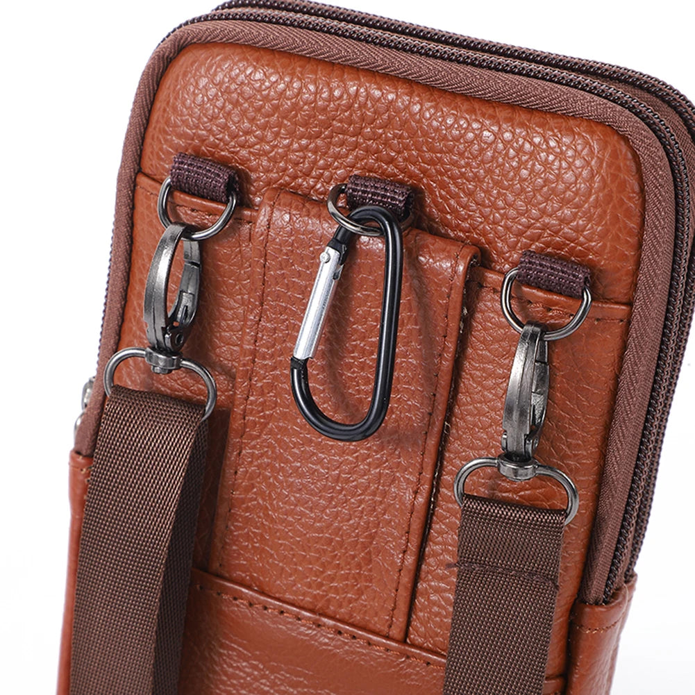 Portable Men Messenger Bags Cowhide Leather Belt Waist Pack Fashion Simple Multi-pockets Casual for Outdoor Sport
