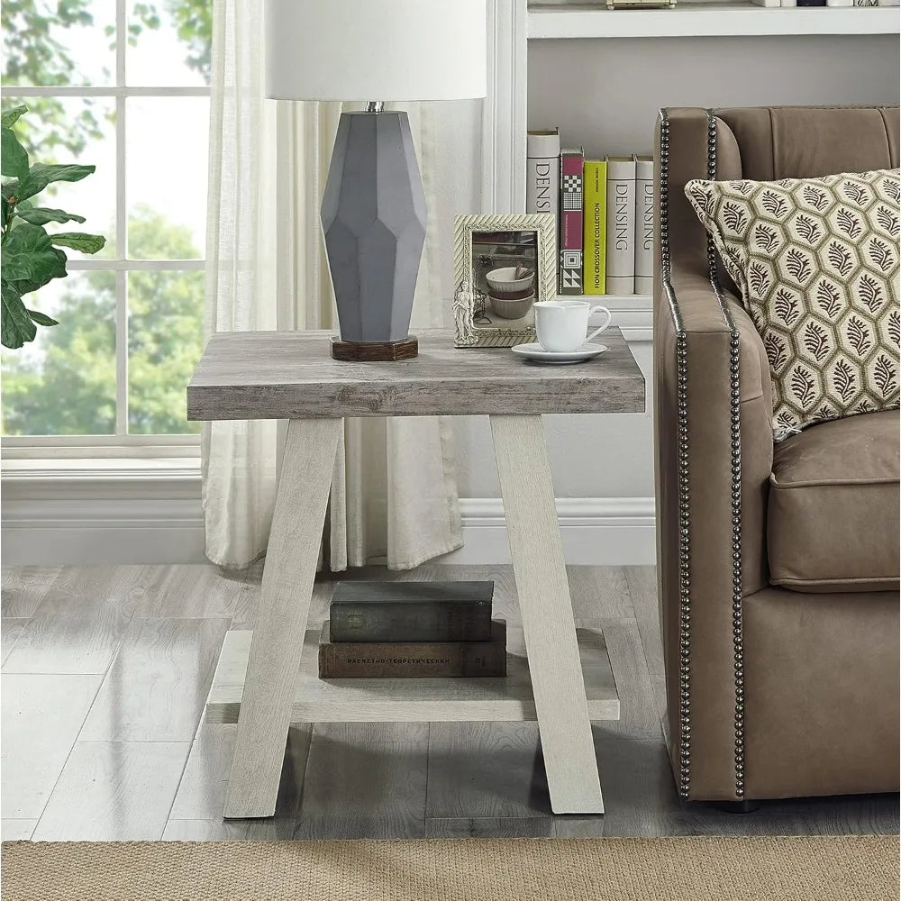 Contemporary 3-Piece Weathered Gray and Beige Wood Shelf Coffee Table Set