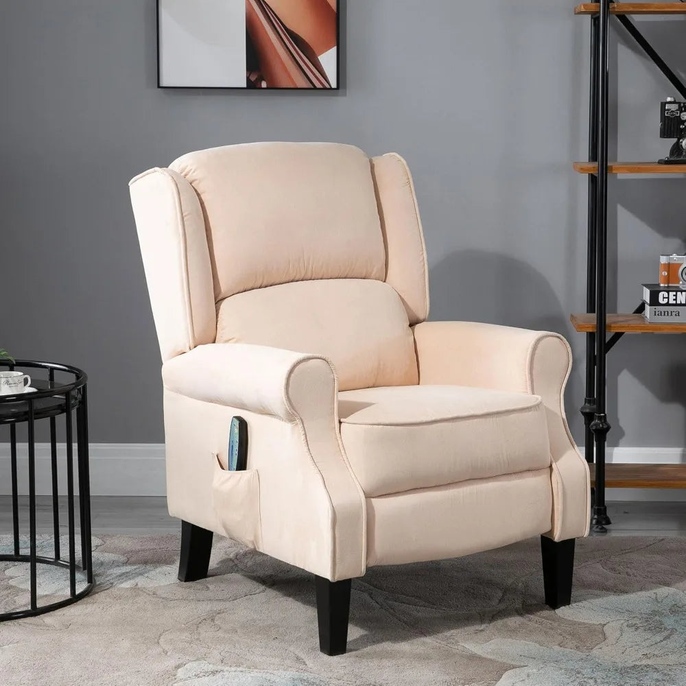 HOMCOM Vibration Massage Recliner Chair for Living Room with Heat, Wingback Single Sofa, Modern Suede Fabric Push Back Reclining