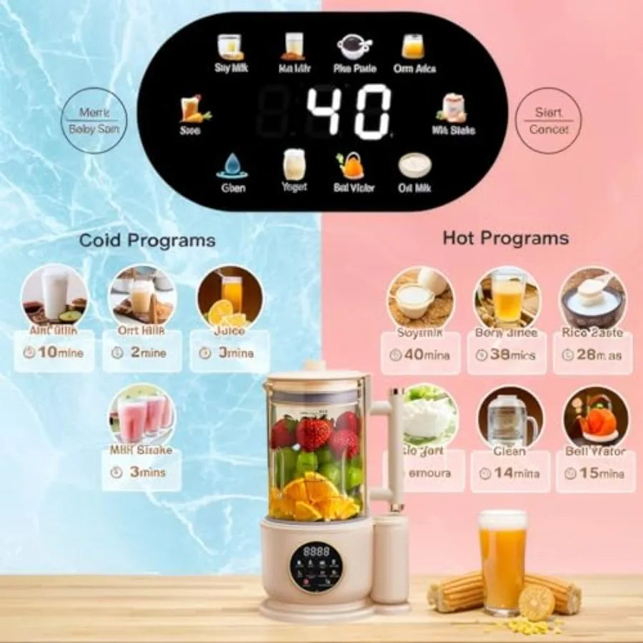 8 IN 1 Noise Reducing Nut Milk Maker Machine with 1500ml Capacity for Soy Milk Countertop Blender with Soundproof Cover 2H Heat