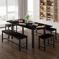 Feonase 5-Piece Dining Set for 4-8 Guests, 63 Extendable Kitchen Table with 2 Benches and 2 Square Stools