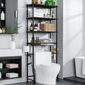 4-Tier Over-The-Toilet Storage Rack with Adjustable Shelf and Basket, Freestanding Space Saver for Bathroom (Black)