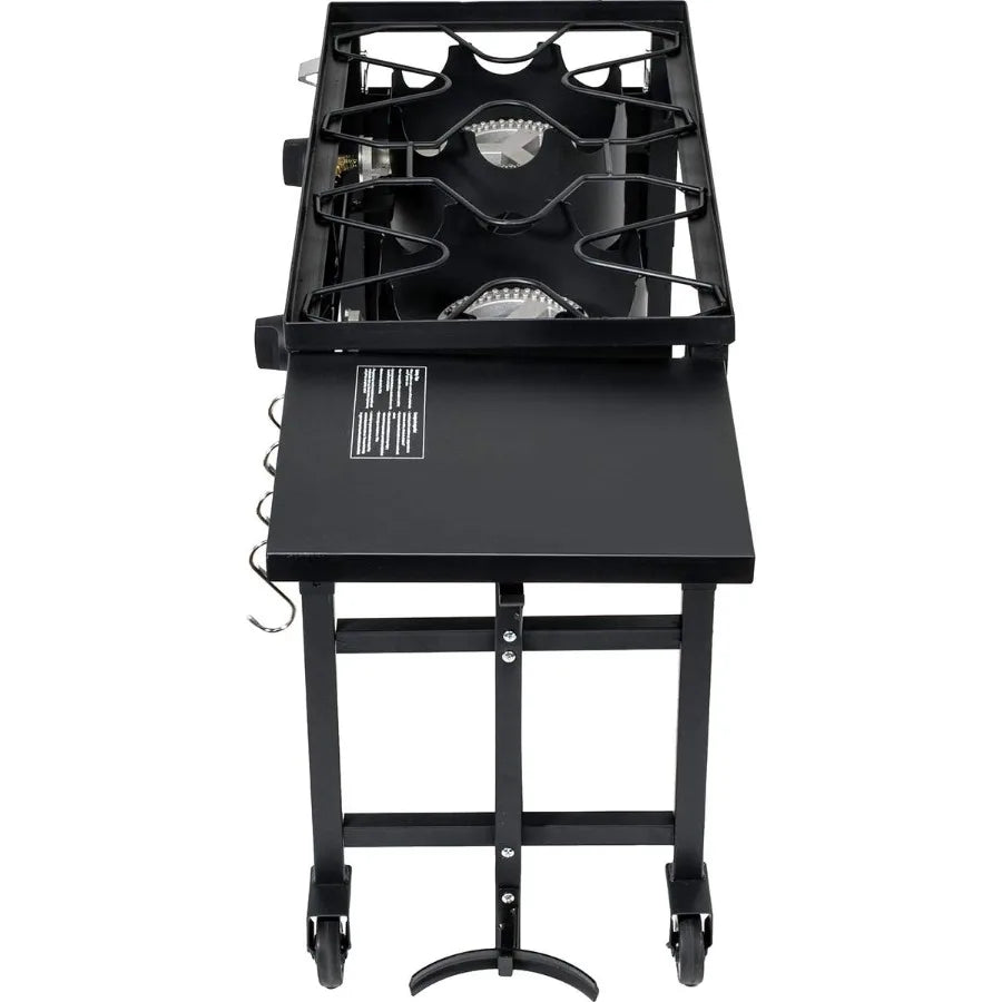 Outdoor Camping Propane Double Burner Stove with 2 Folding Cook Cooking Station Stand for Picnic BBQ Grill 58000 BTU HighPerfor