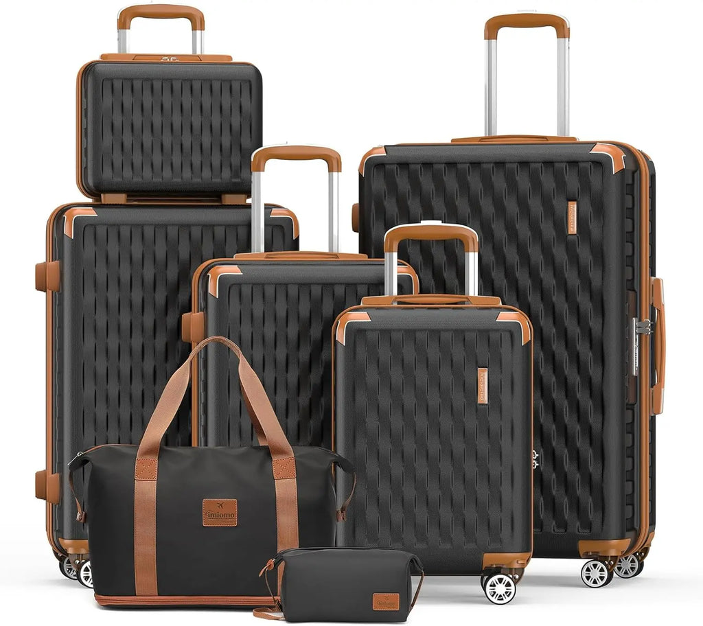 Melalenia 7-Piece Travel Luggage Set, Hard Shell Lightweight Durable Suitcase with Duffel Bag and Toiletry Bag, TSA Lock