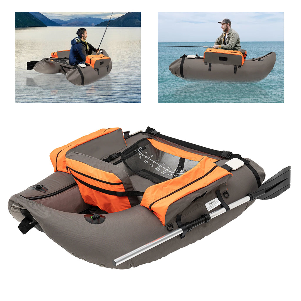 Gray Outdoor Fishing Boat Inflatable Boat Raft with Pump Adjustable Backrest 130kg/286.6lbs Load