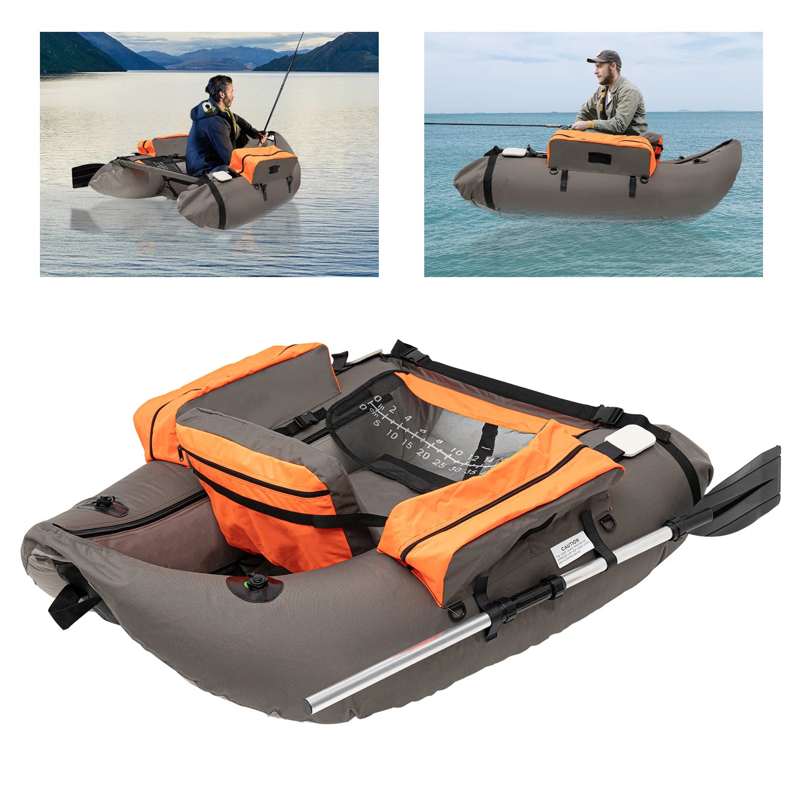 Gray Outdoor Fishing Boat Inflatable Boat Raft with Pump Adjustable Backrest 130kg/286.6lbs Load