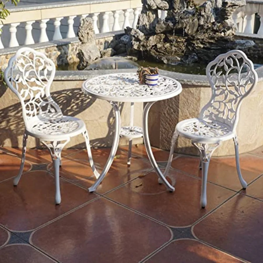KAILI Patio Bistro Sets 3 Piece cast Aluminum Patio Furniture Outdoor Garden Metal Rust Proof Tables and Chairs White bisrto Se