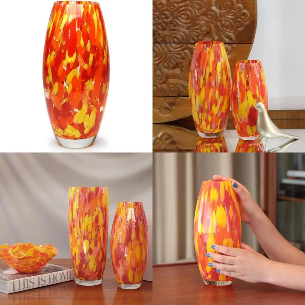 Ca D Oro Glass Vase Orange/Yellow Confetti Hand Blown Murano-Style Art Glass for Flower and Decor - Model Oliva G