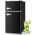 Compact Mini Refrigerator with Freezer and Double Door Design for Bedroom Office or Apartment: Adjustable Glass Shelves Plastic