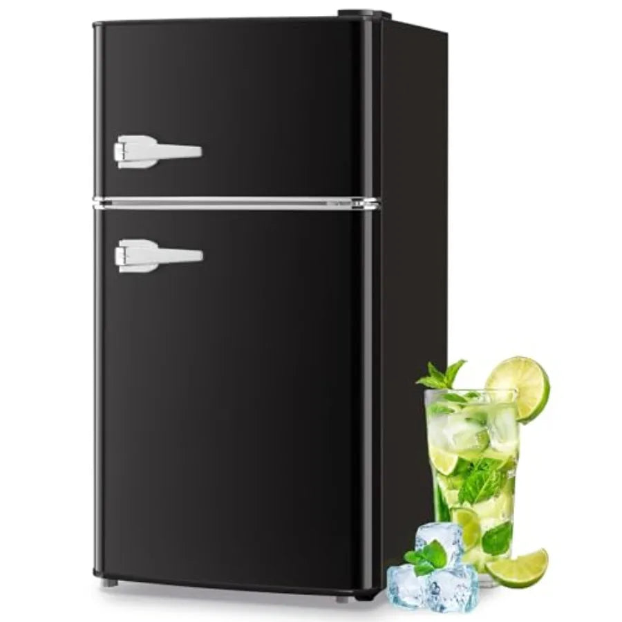 Compact Mini Refrigerator with Freezer and Double Door Design for Bedroom Office or Apartment: Adjustable Glass Shelves Plastic