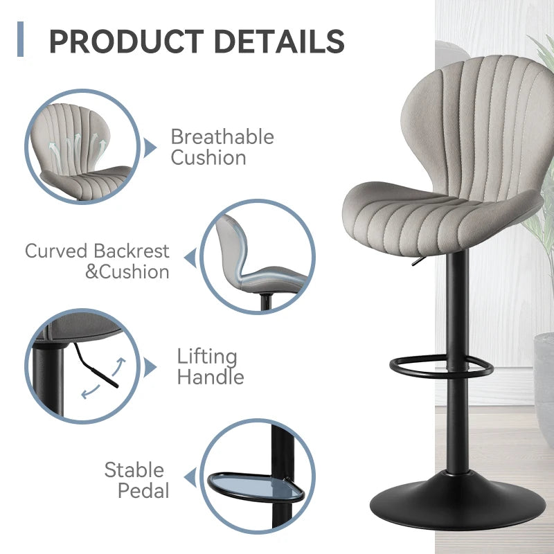 2pcs Bar Chair, 360° Rotating, Adjustable Height, Artificial Leather Upholstered With Backrest, Suitable For Dining Room