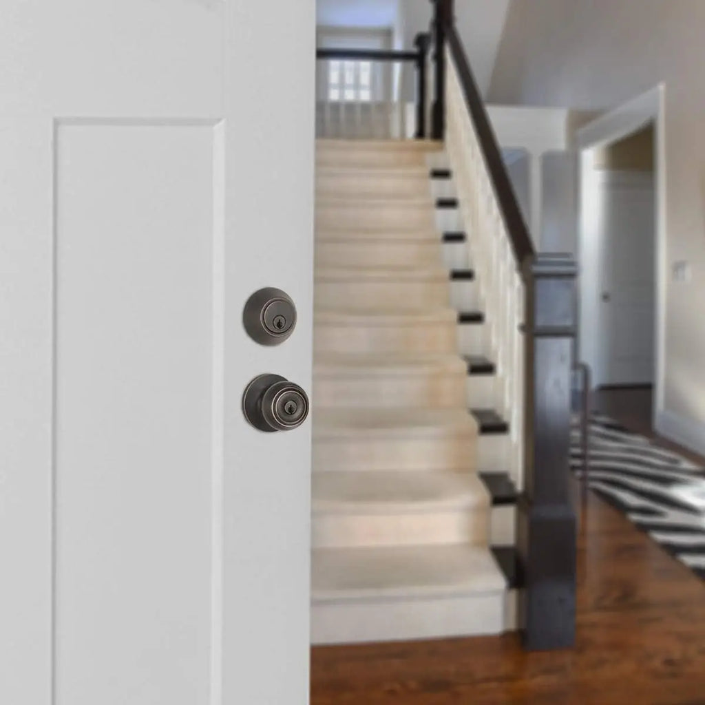 Exterior Door Knob Set with Key Lock and Deadbolt, Oil Rubbed Bronze Finish, Adjustable for Standard Doors