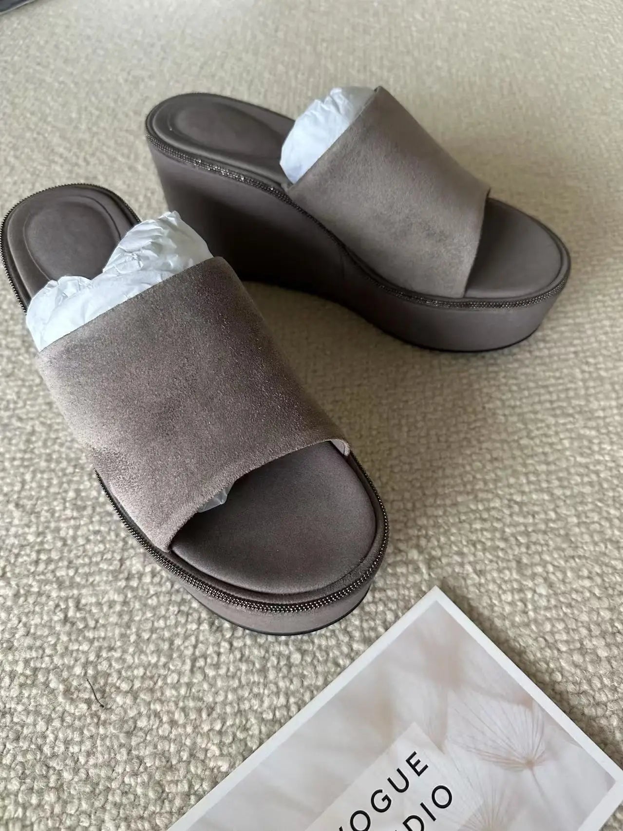 Summer genuine suede slippers