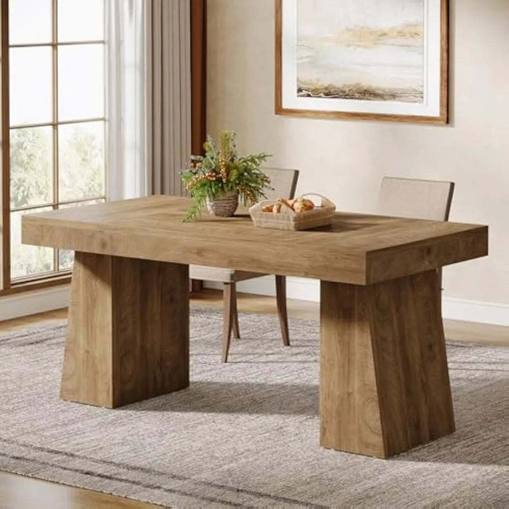Mid-Century Modern Rectangular Wood Dining Table for 4-6, Sturdy Legs, Suitable for Kitchen Dinner