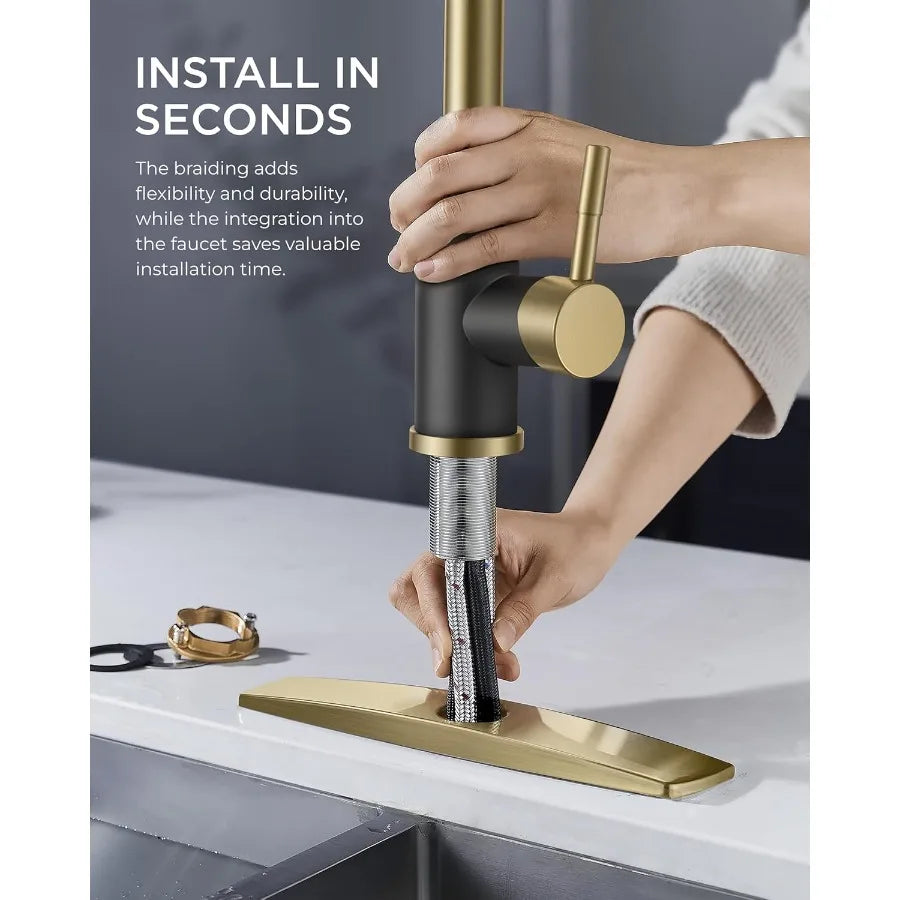 Kitchen Faucets with Soap Dispenser and Pull Down Sprayer Bar High Arc Single Handle Classic 3 Modes Stainless Steel Faucet for