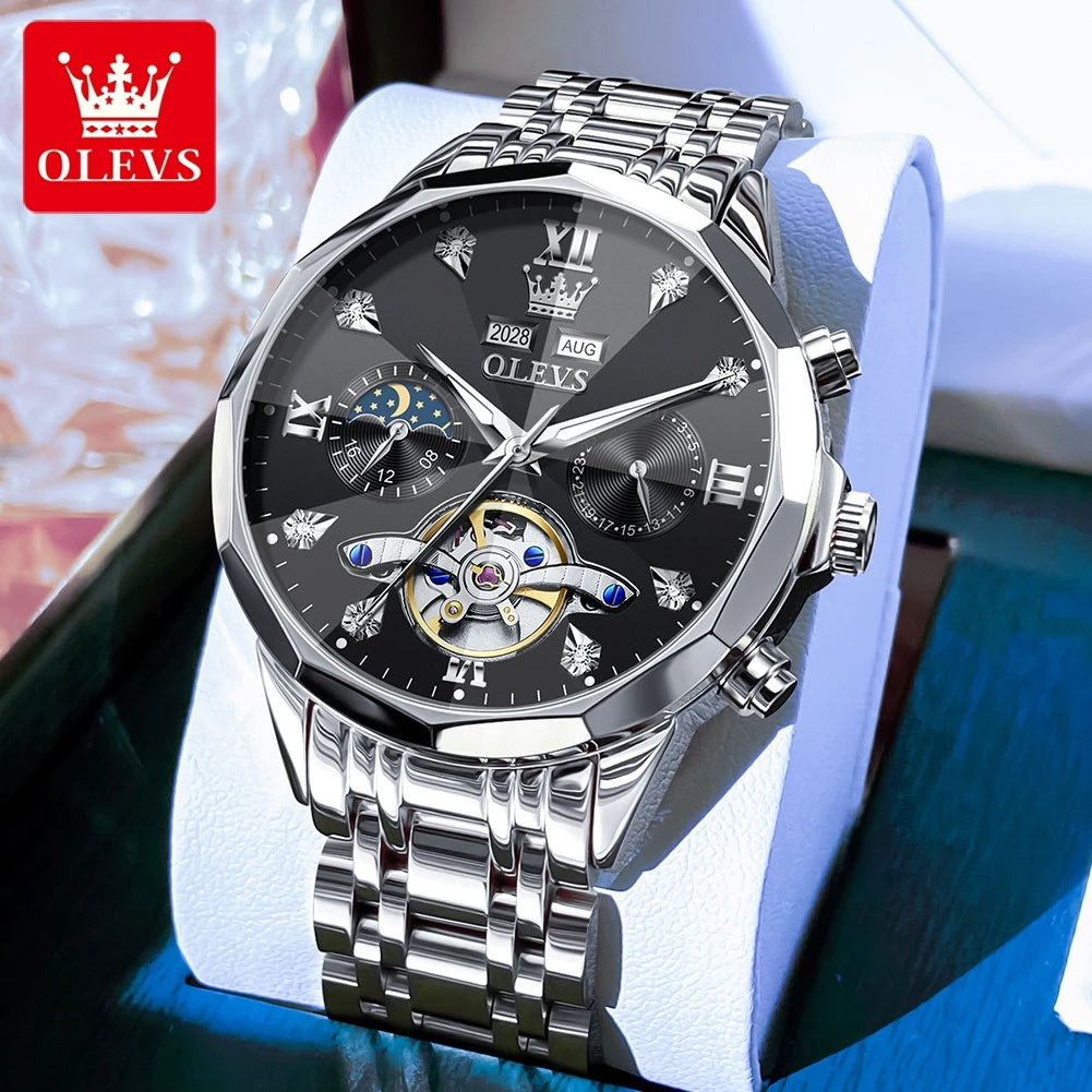 OLEVS Automatic Mechanical Mens Watch Business Wristwatch Waterproof Date Watches Moon Phase Watch for Men Luxury Brand Watch 66