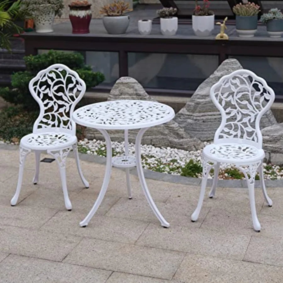 KAILI Patio Bistro Sets 3 Piece cast Aluminum Patio Furniture Outdoor Garden Metal Rust Proof Tables and Chairs White bisrto Se