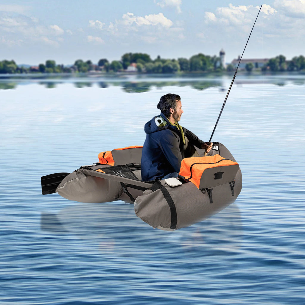 Gray Outdoor Fishing Boat Inflatable Boat Raft with Pump Adjustable Backrest 130kg/286.6lbs Load