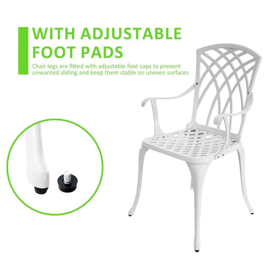 Bistro Table and Chairs Set of 2, Cast Aluminum White Bistro Set Outdoor, Patio Bistro Sets with Umbrella Hole, Round Back Yard