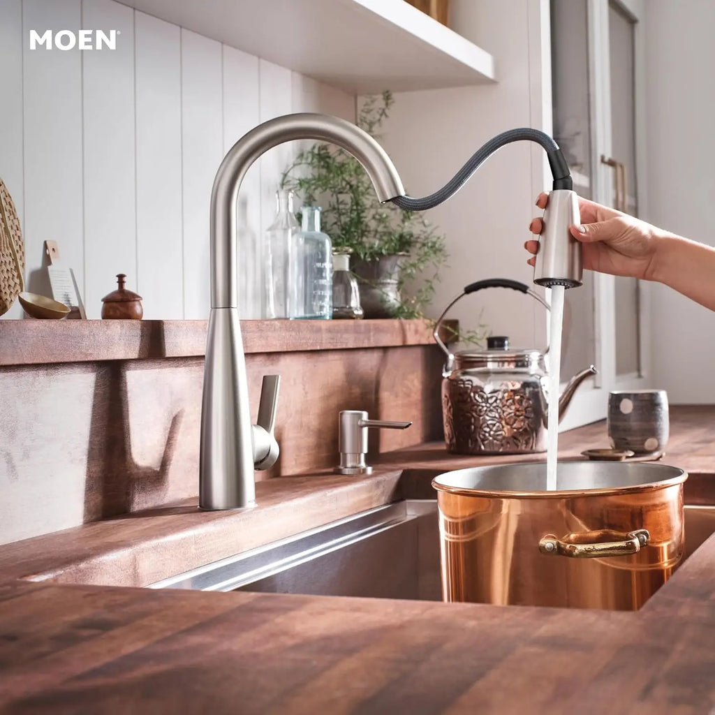 Stainless Steel Pull-Down Kitchen Faucet with Sprayer, Spot-Resistant Finish, Easy Installation, Includes Soap Dispenser