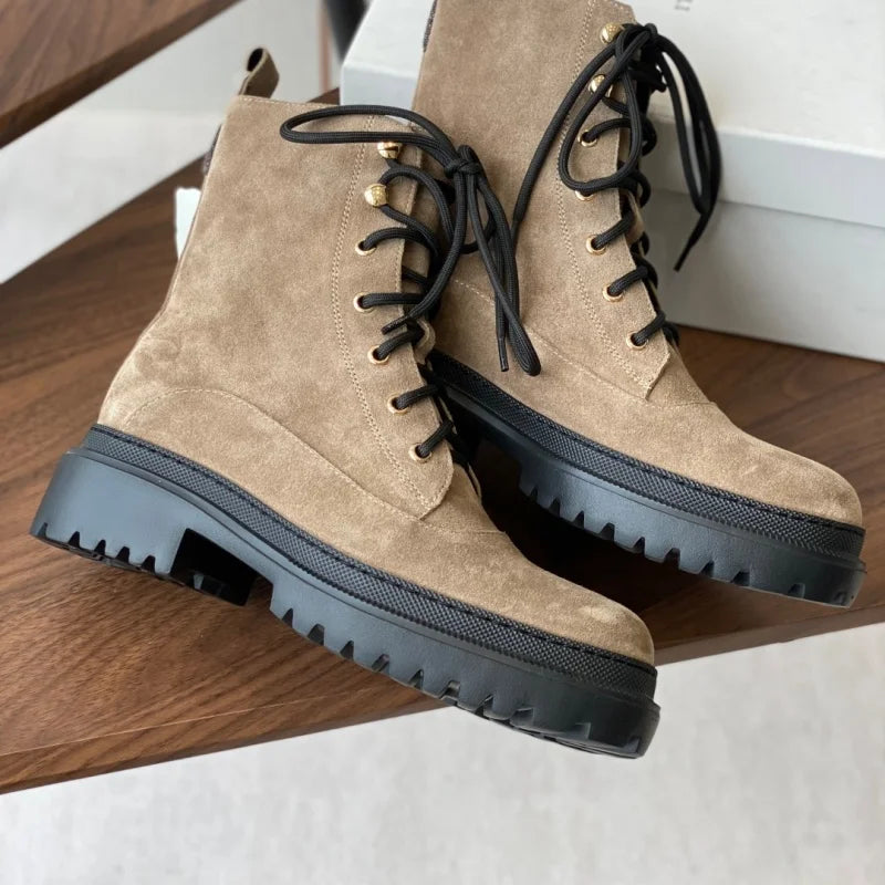 Women's high-quality deer skin winter and autumn new style lace-up boots