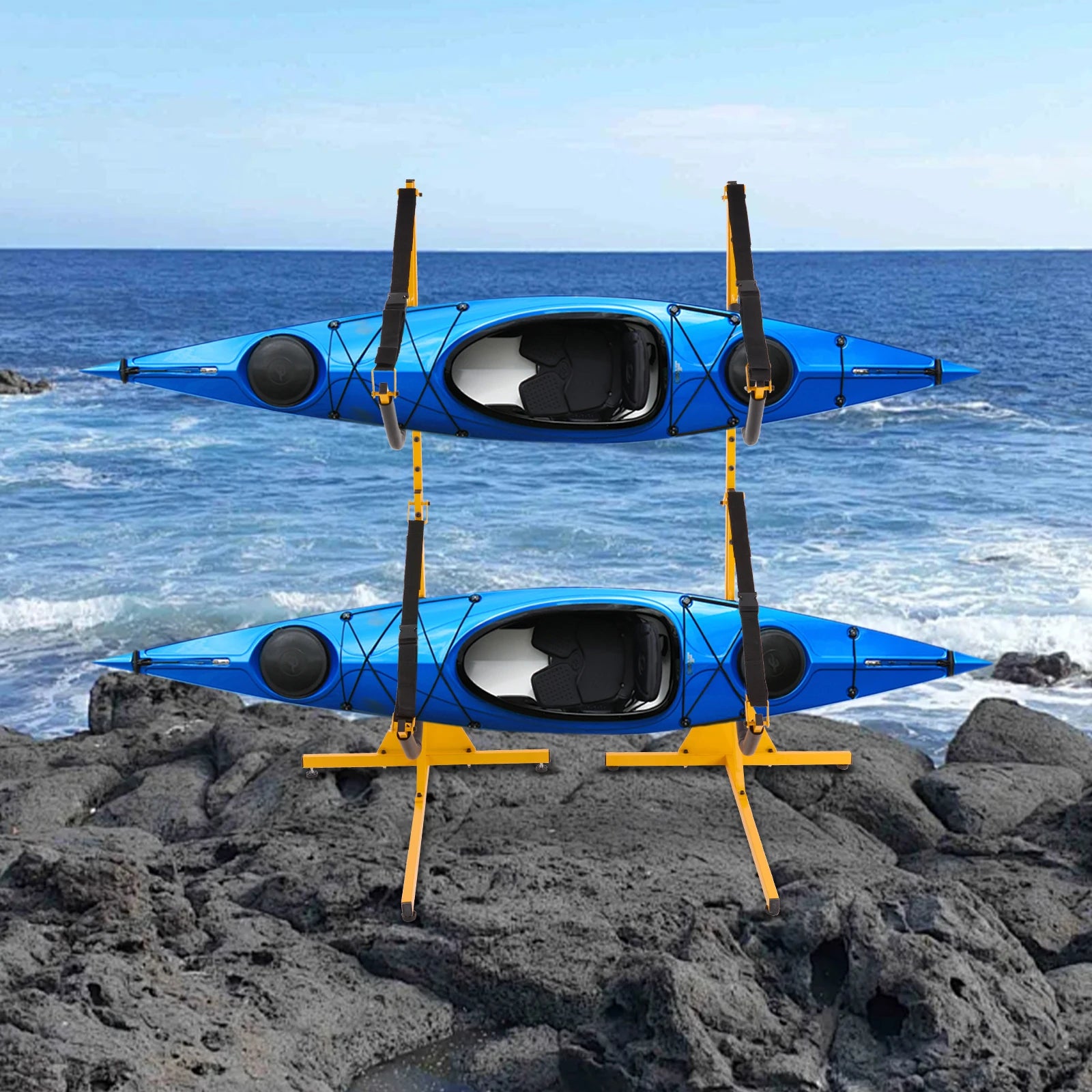 Kayak Storage Rack Adjustable Free Standing Storage Rack for Kayak Double Kayak Storage Rack to Hold Kayaks Canoes, Life Rafts
