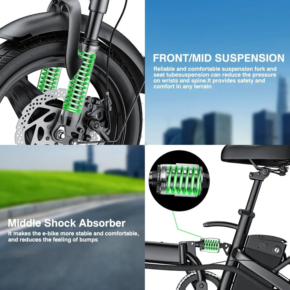 Electric Bike for Adults and Teens, 560W Motor 24MPH Compact Commuter Folding Ebike, 32 Miles Range, 48V 10Ah Battery, 3-Level