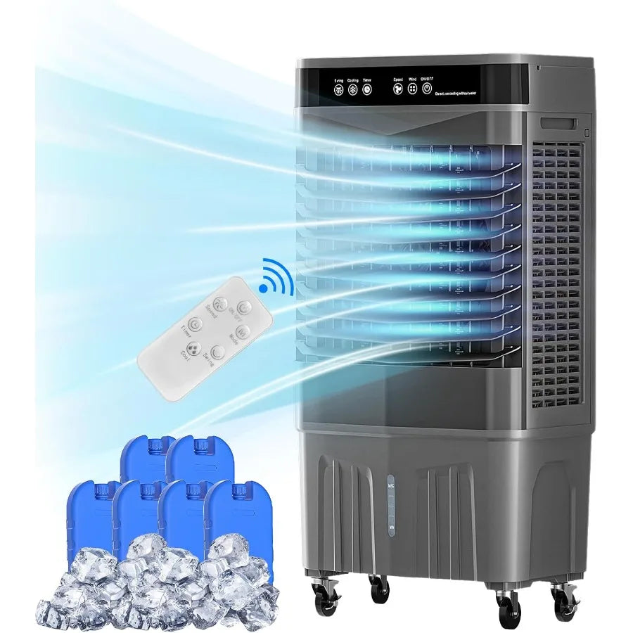 8.2 Gal Swamp Cooler Air Conditioner 3In1 with Remote Control 3 Speed Settings 12H Timer 6 Ice Packs Portable Evaporative Air C
