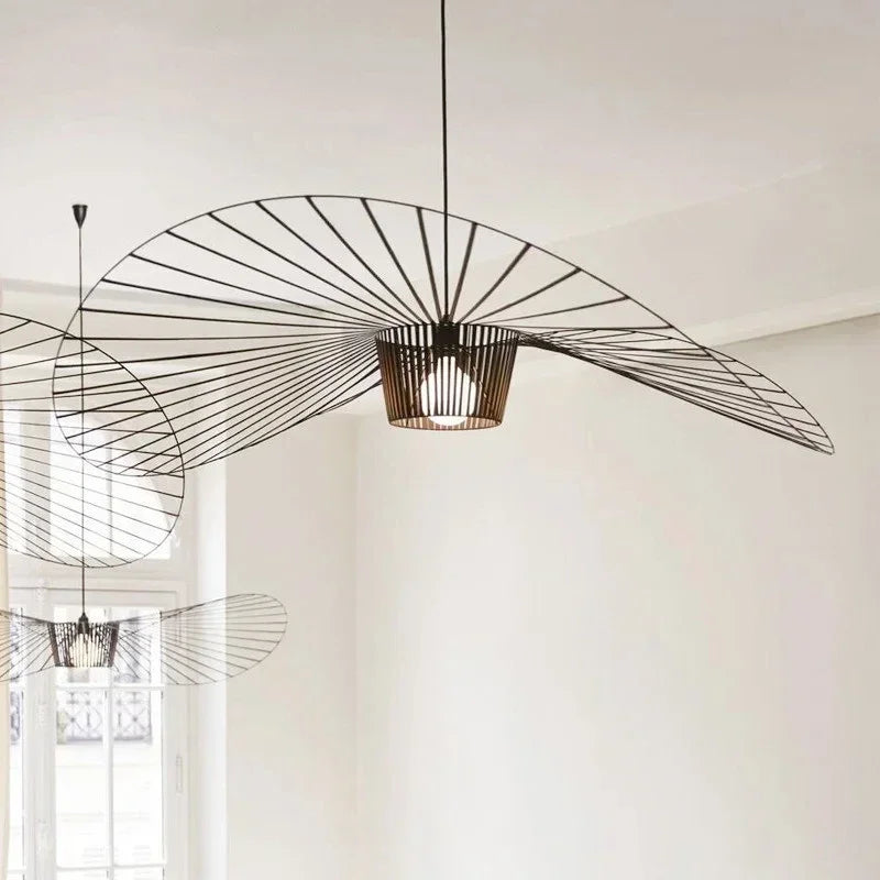 Vintage Hat Pendant Lamp Black Rattan Led Suspension Luminaire Hanging Light Kitchen Living Room Home Decor Ceiling Chandelier