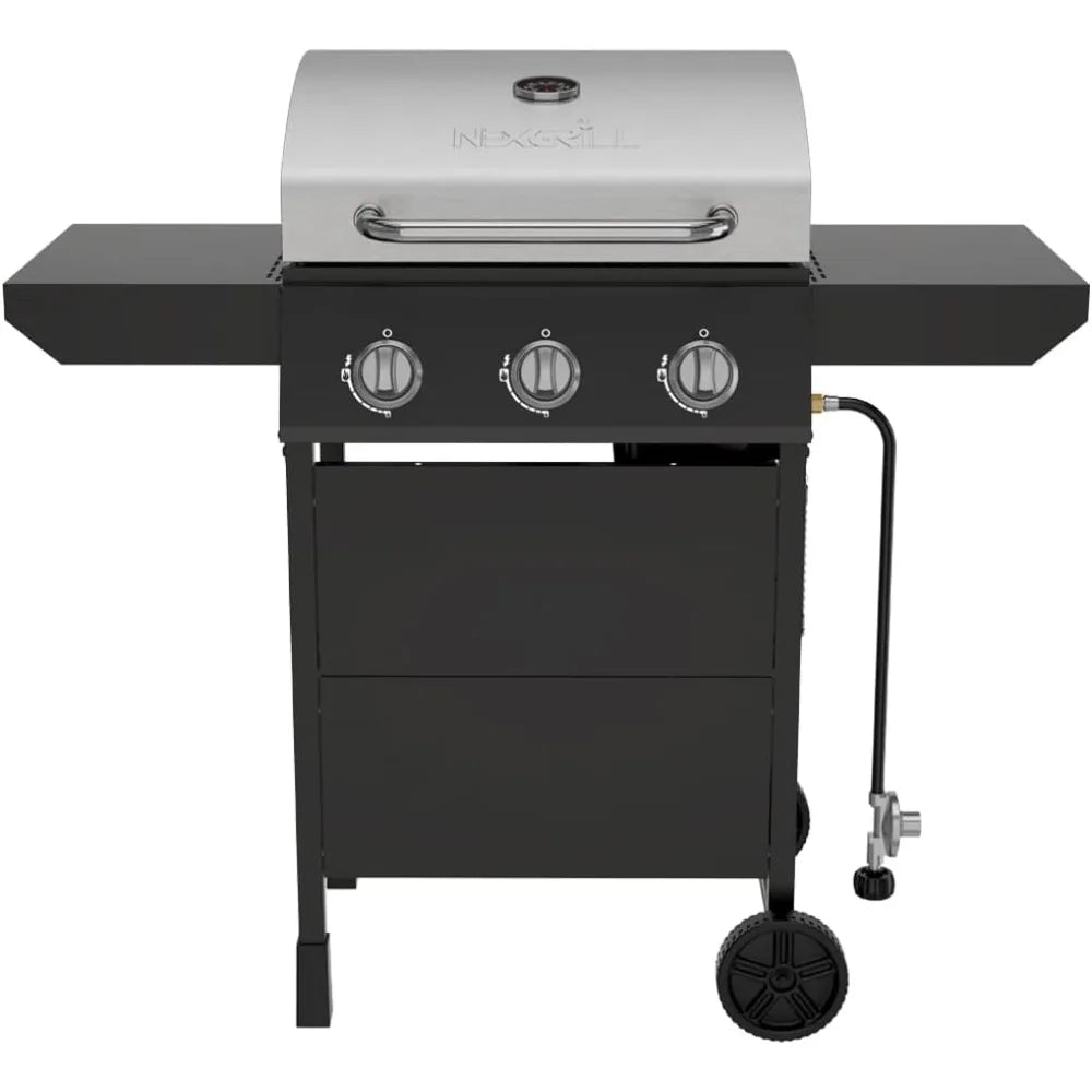 Nexgrill 3-Burner Propane Gas Grill with Side Shelves, 27,000 BTU Output, Stainless Steel Hood, Large 429 Square Inch Cooking Ar