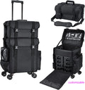 Professional Rolling Makeup Case Soft Sided Cosmetology Organizer Wheeled Nylon Train Case Portable Travel Supply Station