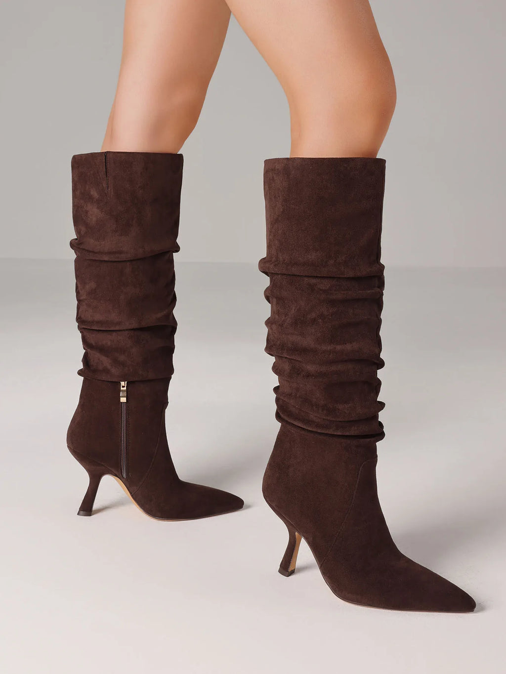 Women's Slouchy Knee High Boots Pointed Toe Stiletto High Heels Wrinkled Pleated Side Zipper Pull On Party Dress Sexy Fall Boots