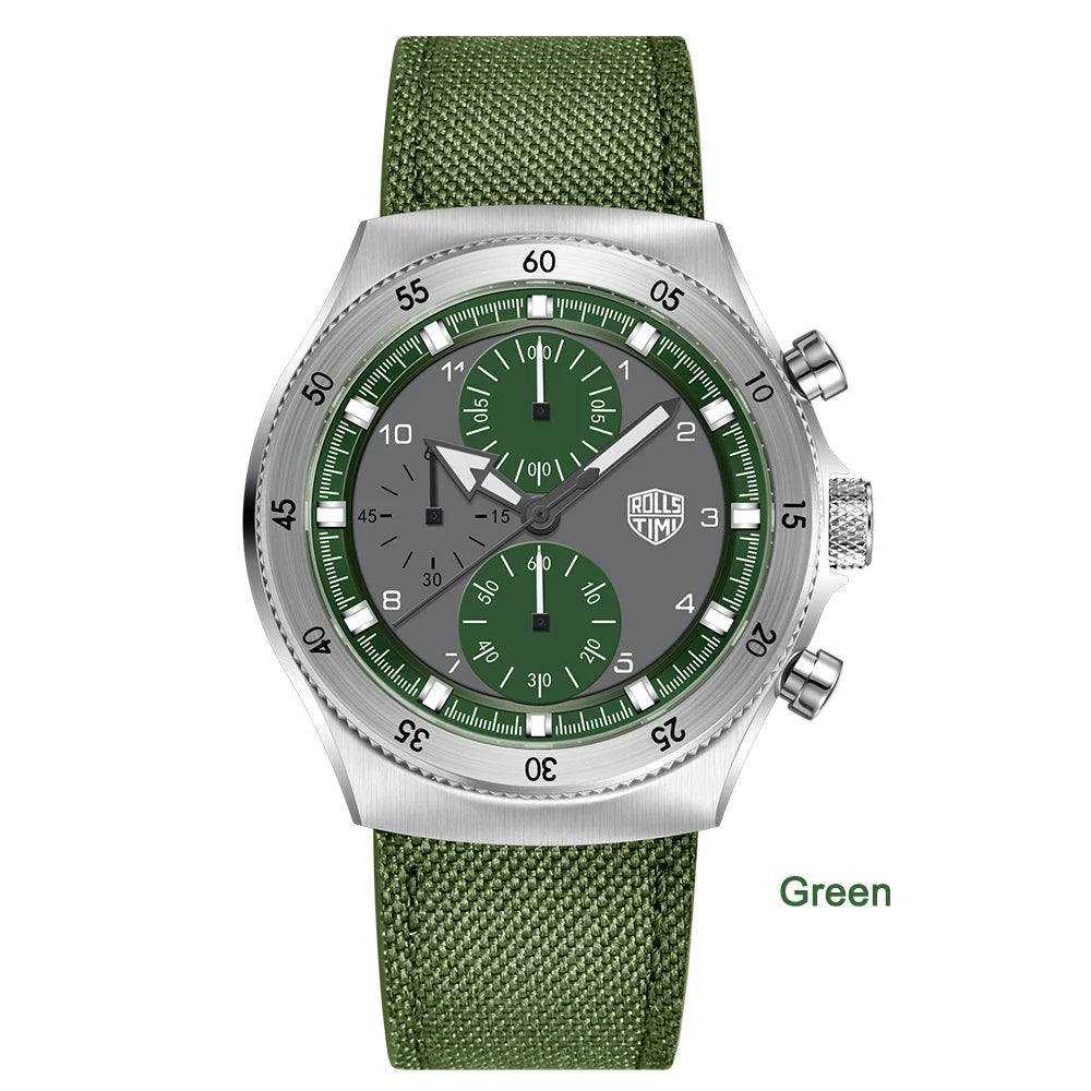 RollsTimi 2025 New Luxury Quartz Watch For Men Sports Two-color nylon Waterproof Chronograph Japan Movt Luminous Wristwatch Men
