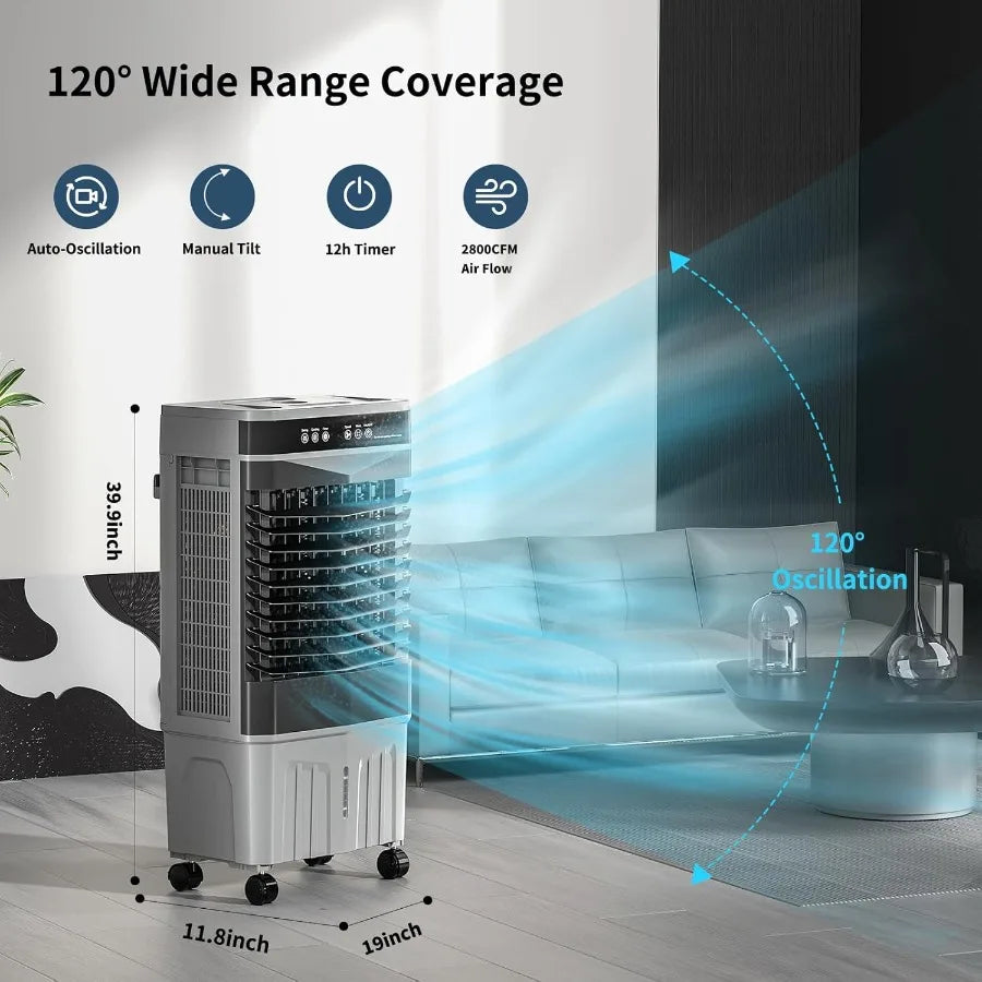 8.2 Gal Swamp Cooler Air Conditioner 3In1 with Remote Control 3 Speed Settings 12H Timer 6 Ice Packs Portable Evaporative Air C