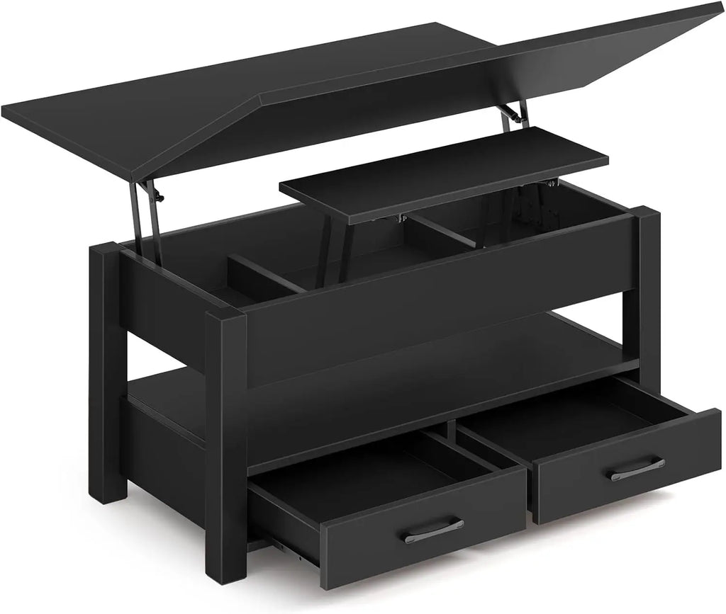 Convertible Lift-Top Coffee Table with Drawers, Hidden Storage, Multi-Function for Living Room and Dining