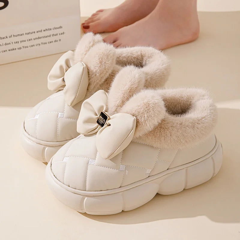 Thick soled bag with cotton slippers, women's winter new fashion bow with plush warm and waterproof snow boots for good 2026
