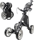 4 Wheel Golf Push Cart - One Click Folding Trolley, Lightweight & Compact Design with Adjustable Handle and Foot Brake