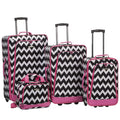 4Piece Softside Upright Luggage Set,Telescoping Handles, Pink Chevron, 14 19 24 28